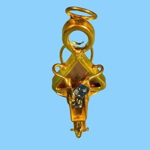 Jeny Stained Glass Garden Angel Figure Gold Pink Wheelbarrow Signed 1984